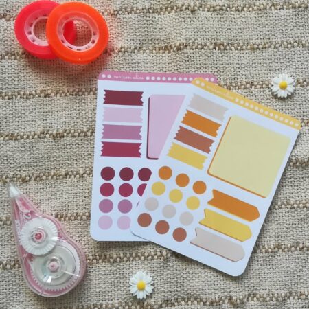 Feuille d'autocollant rose et jaune pour bujo