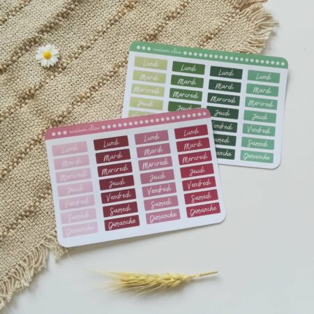 Semainier autocollant rose et vert