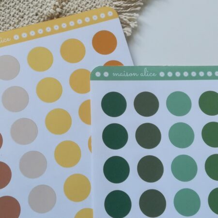 Planche de sticker rond jaune et vert pour bullet journal